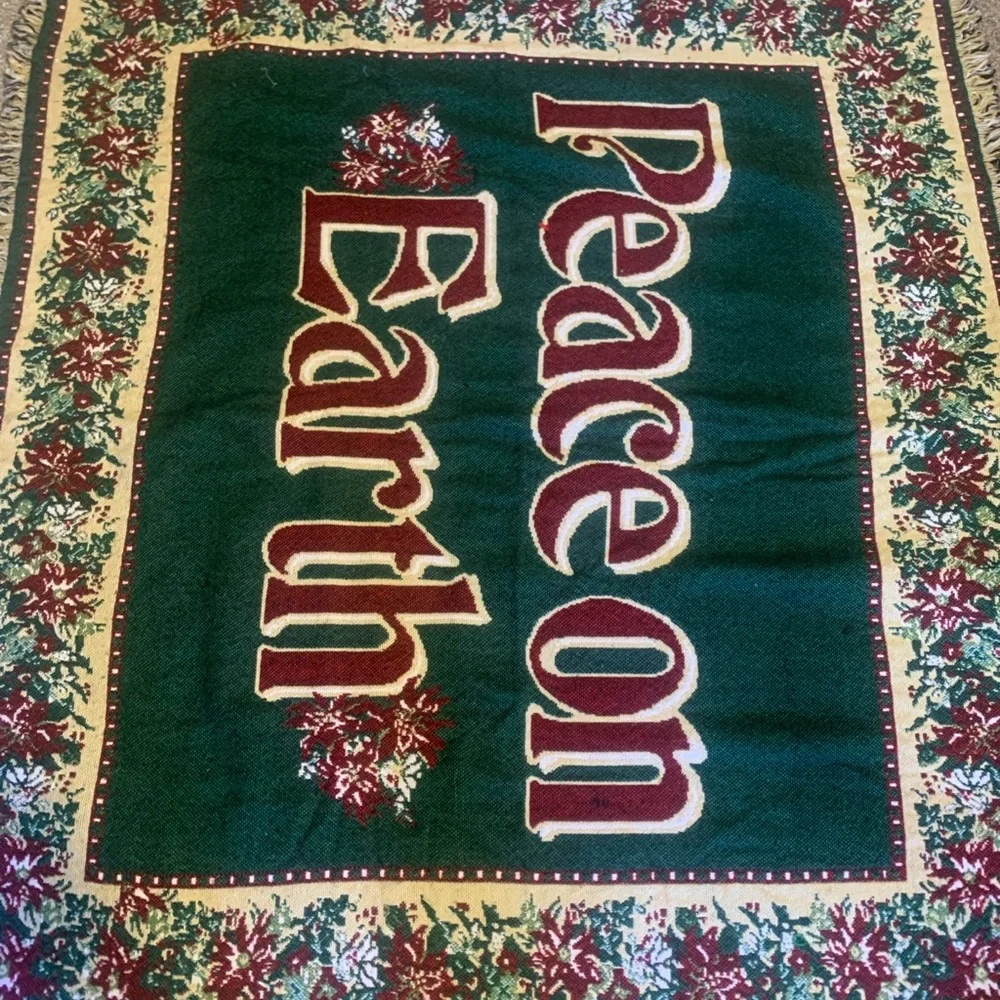 Holiday Peace on Earth Tapestry Blanket - Green and Red